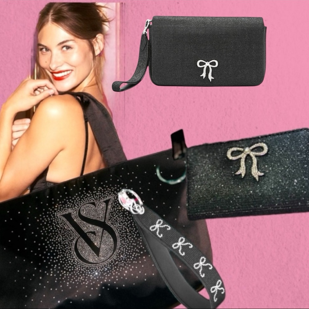 Victoria’s Secret Black Bling Tote bag & RHINESTONE BOW ACCESSORIES